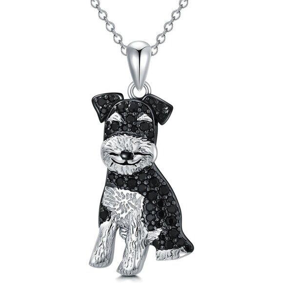 Schnauzer Pet Lovers Dog Breed Puppy Owners Rhodium Sterling Silver CZ Necklace - Picture 5 of 12